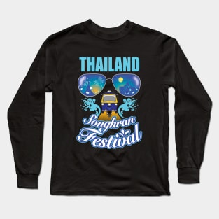 Thailand Songkran festival summer in Bangkok night city with tuk-tuk taxi Long Sleeve T-Shirt